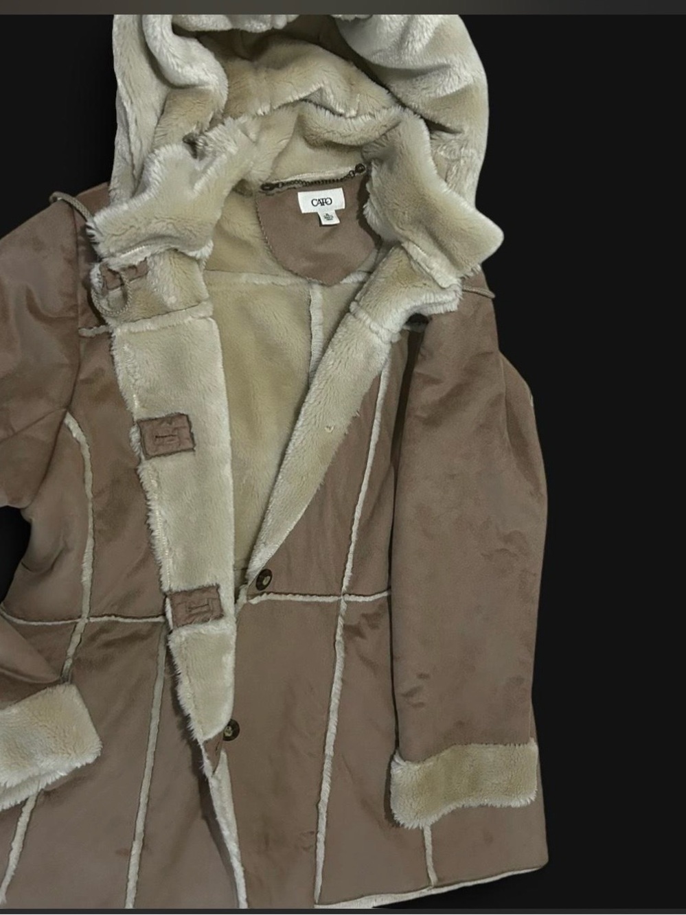 Cato Taupe Hooded Faux-Shearling Coat with Cream Lining